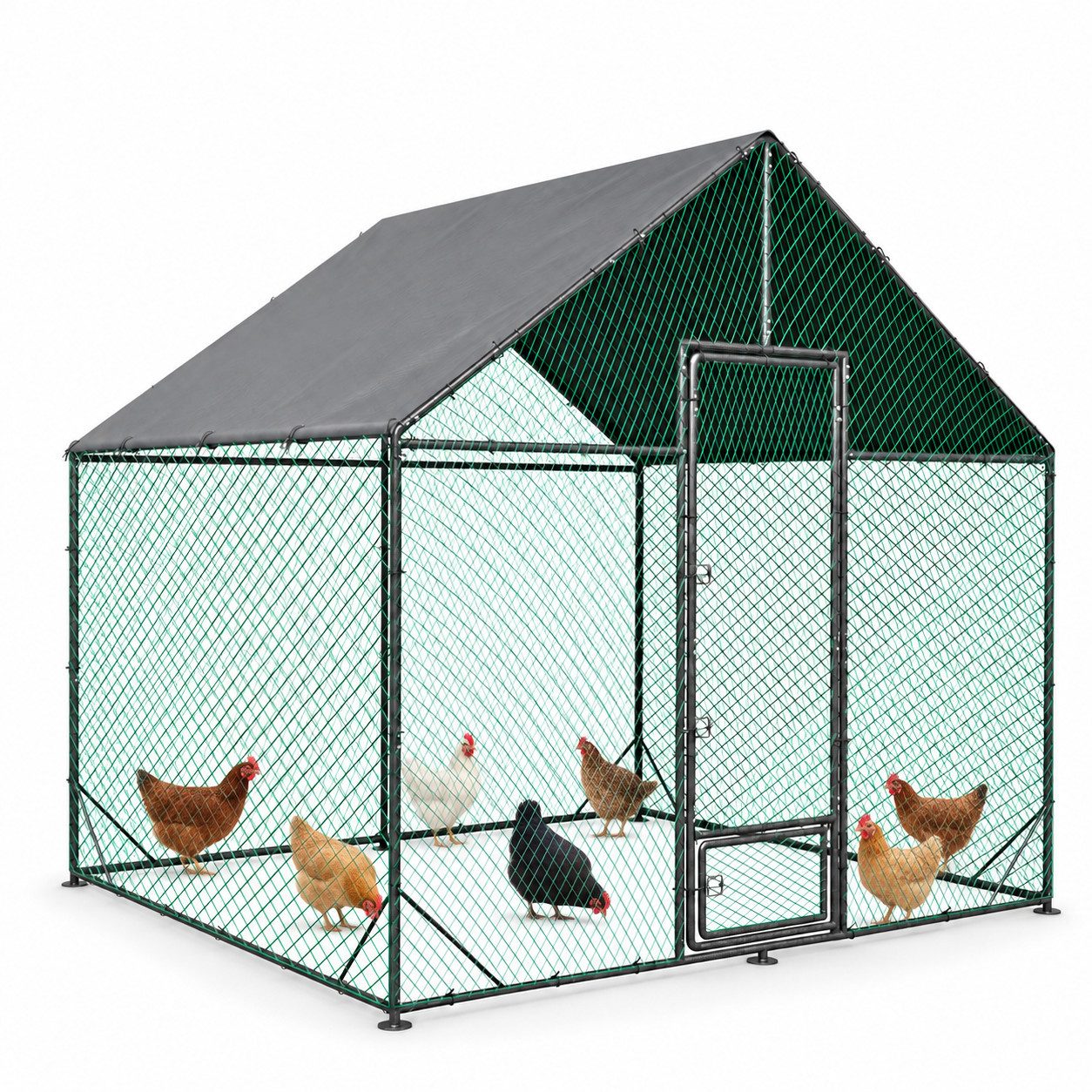 BingoPaw Hühnerstall begehbares Freilaufgehege mit Dach für den Garten, 600D Oxford-Abdeckung, hohe Eingangstür, separate Futtertür