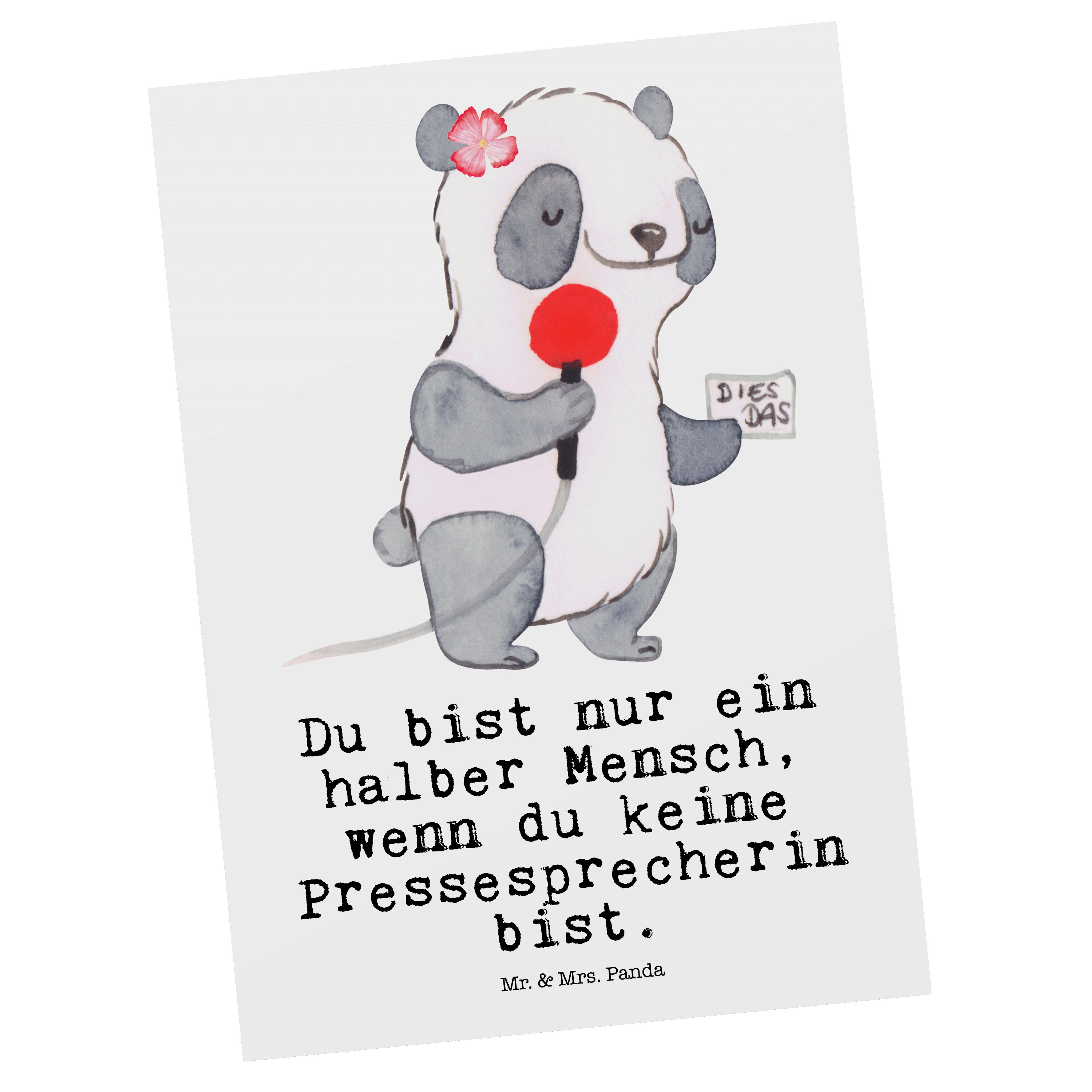 Mr. & Mrs. Panda Postkarte Pressesprecherin mit Herz - Weiß - Geschenk, Grußkarte, Arbeitskolleg
