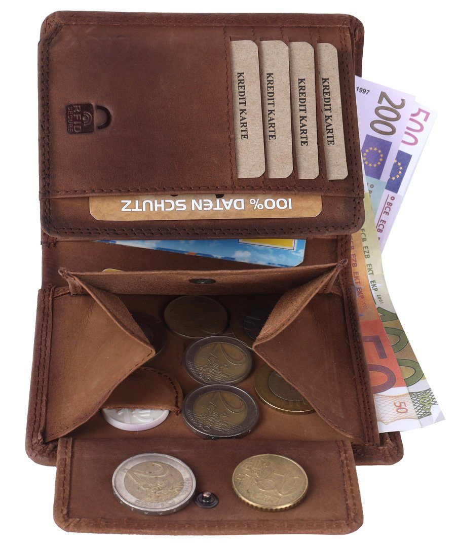 SHG Geldbörse Leder RFID Münzfach Männerbörse mit Brieftasche Börse Herren Schutz Portemonnaie, Büffelleder Kette Lederbörse mit