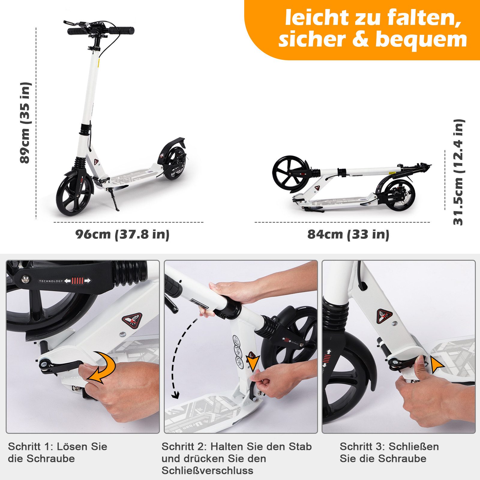 H.yeed Tretroller Kickscooter für Kinder ab 8–12 Jahren, mit Scheibenbremsen, Cityroller für Erwachsene mit Stoßdämpfung