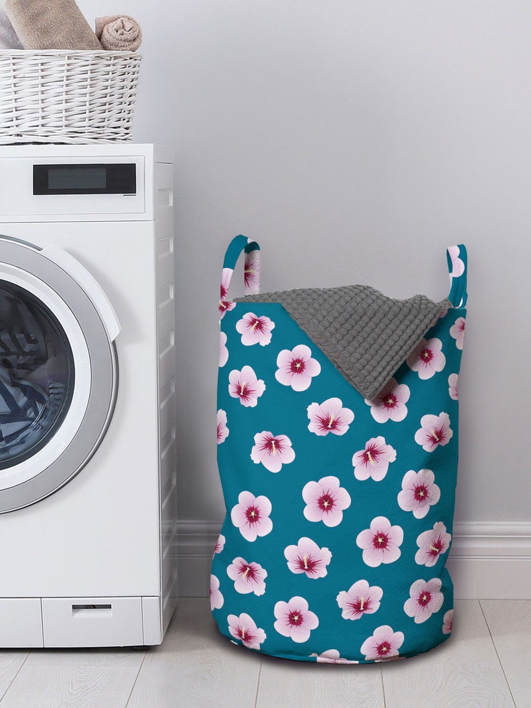 für Wäschekorb Und Waschsalons, Wäschesäckchen mit Pink Abakuhaus Petals Kordelzugverschluss Griffen Blau Hibiscus