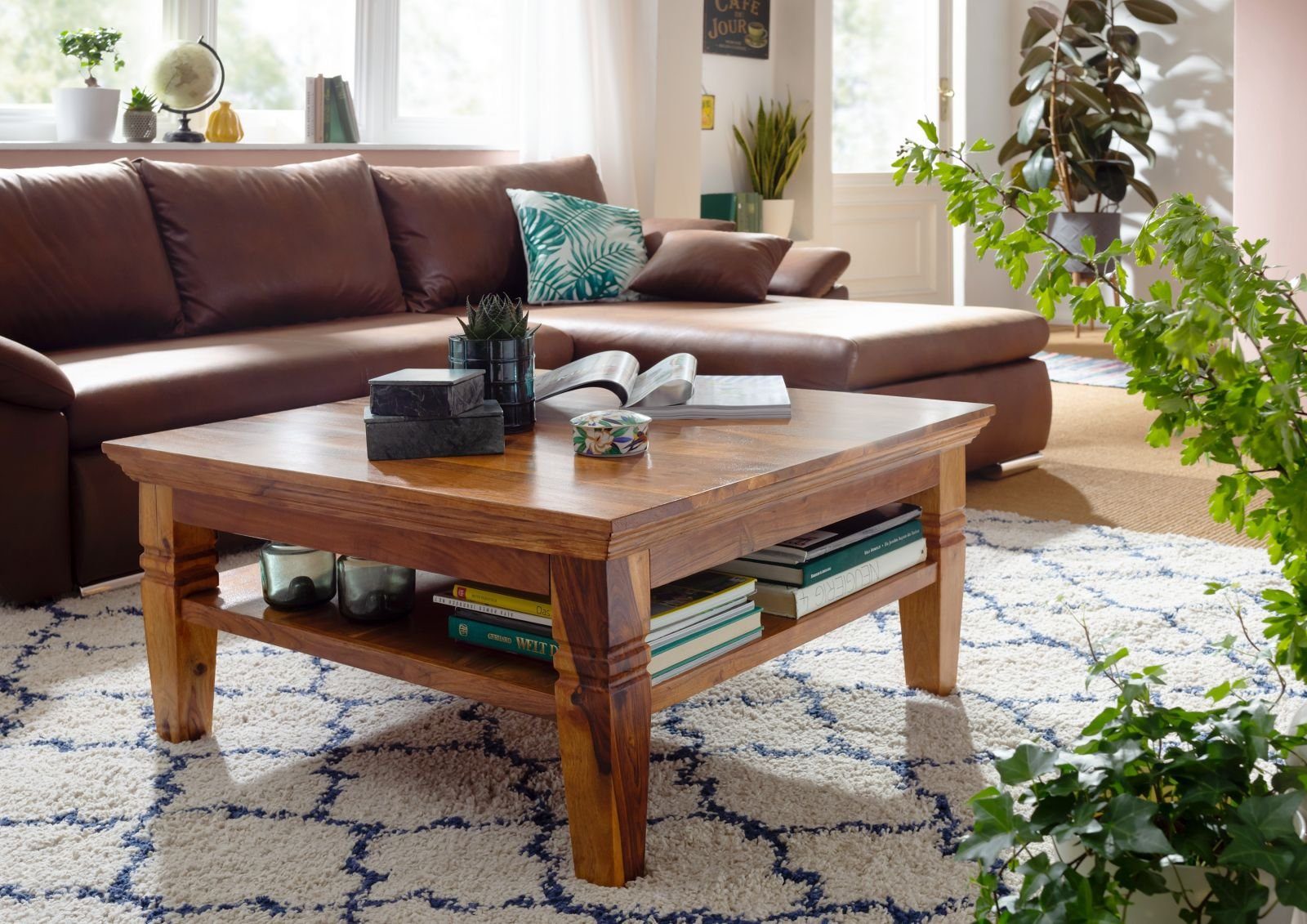 Massivmoebel24 Couchtisch Couchtisch Akazie 85x85x45 honig lackiert OXFORD günstig online kaufen