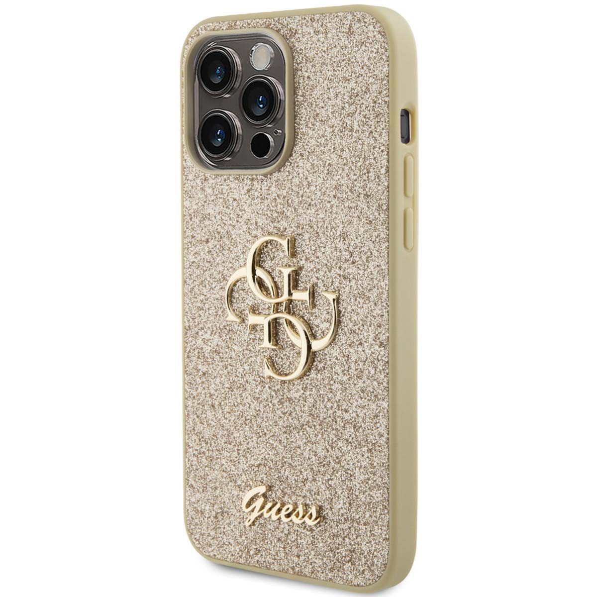 Guess Backcover Guess 4G Metal Logo Back Cover mit Glitter Apple iPhone 15 Pro Max - G