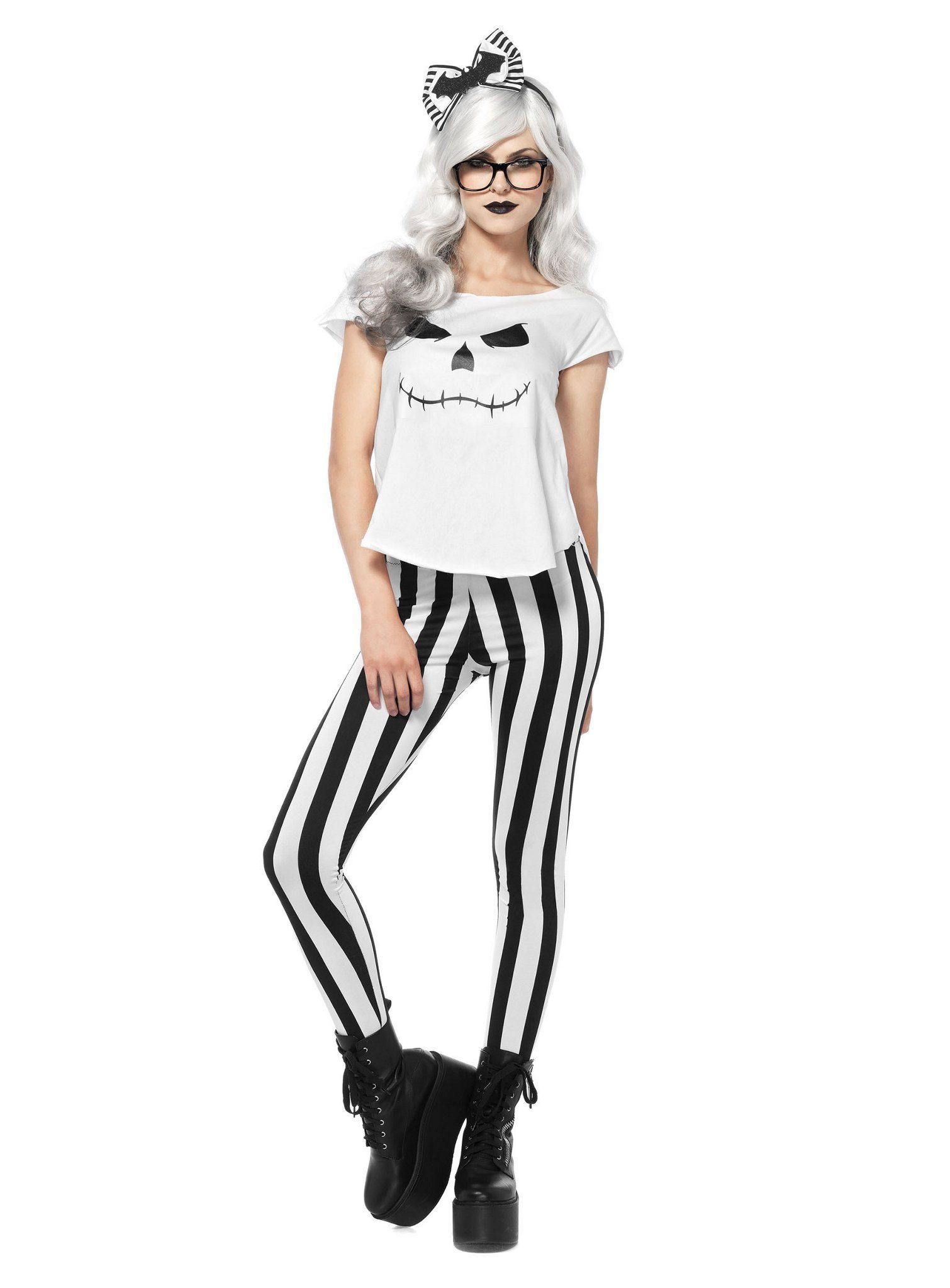 Leg Avenue Kostüm Hipster Skelett Dame, Freches Halloween Kostüm im Stil von Jack aus 'Nightmare before Chris