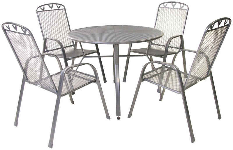 Greemotion Garten-Essgruppe Toulouse, (Set, 5-tlg., 4 Stühle, 1 Tisch), Blattdekor im oberen bereich Stuhl