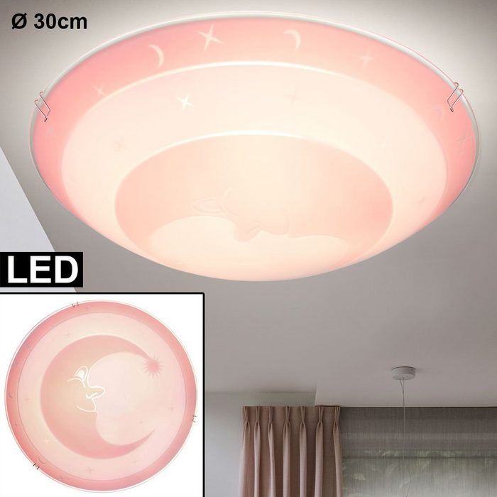 etc-shop Dekolicht Leuchtmittel inklusive Warmweiß Decken Lampe Glas Kinder Zimmer Mädchen Leuchte rosa weiß