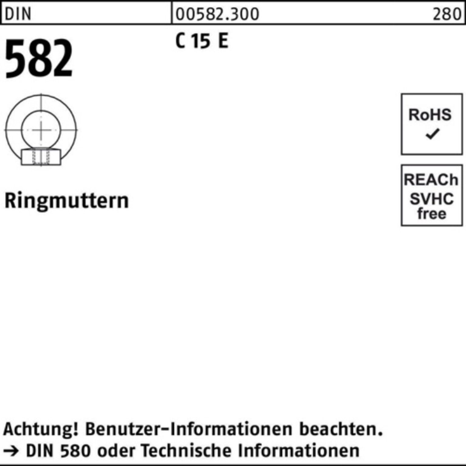 C Pack Ringm 582 M24 Reyher 15 Stück E 582 Ringmutter 15 DIN 1 E 100er C DIN Ringmutter