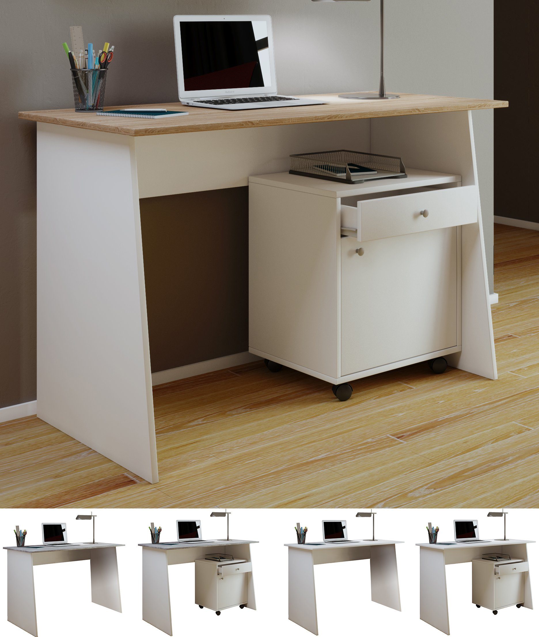VCM Schreibtisch Holz / Schreibtisch Masola Maxi Sonoma-Eiche Weiß Computertisch
