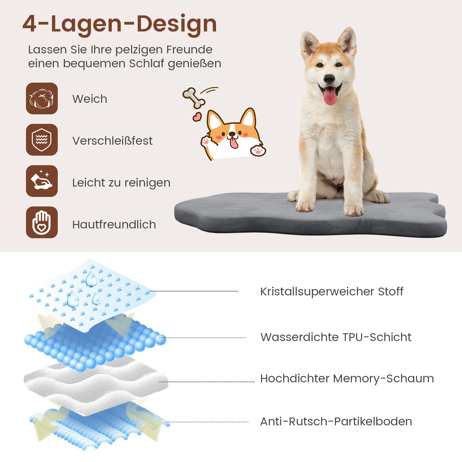 COSTWAY Tierbett, Polyester, Orthopädisches Hundebett, mit günstig online kaufen