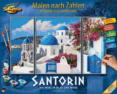 Schipper Malen nach Zahlen »Meisterklasse Triptychon - Santorin - Die Insel in Blau und Weiß«, Made in Germany