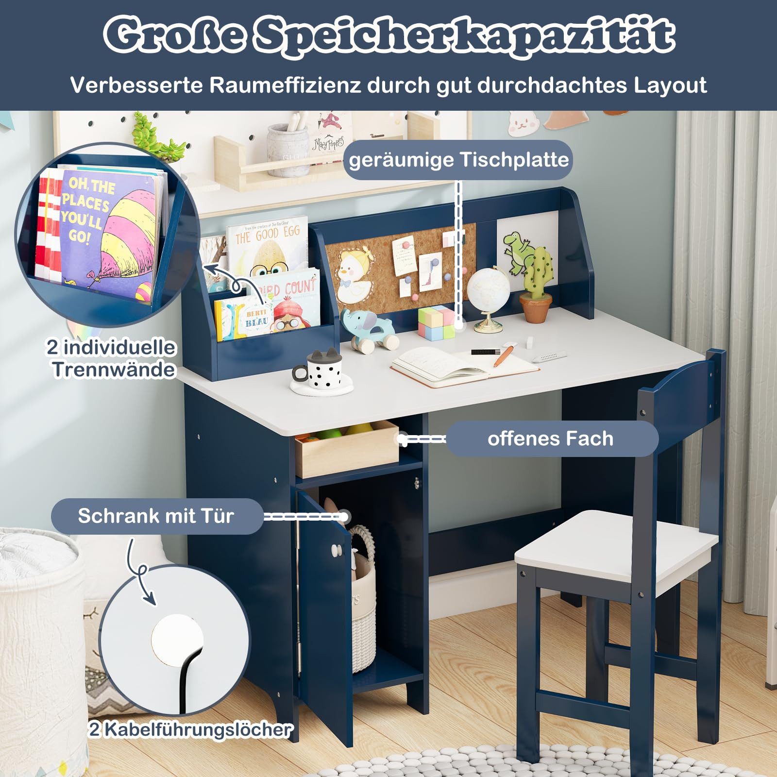 COSTWAY Kinderschreibtisch mit Stuhl Set, Holz, günstig online kaufen