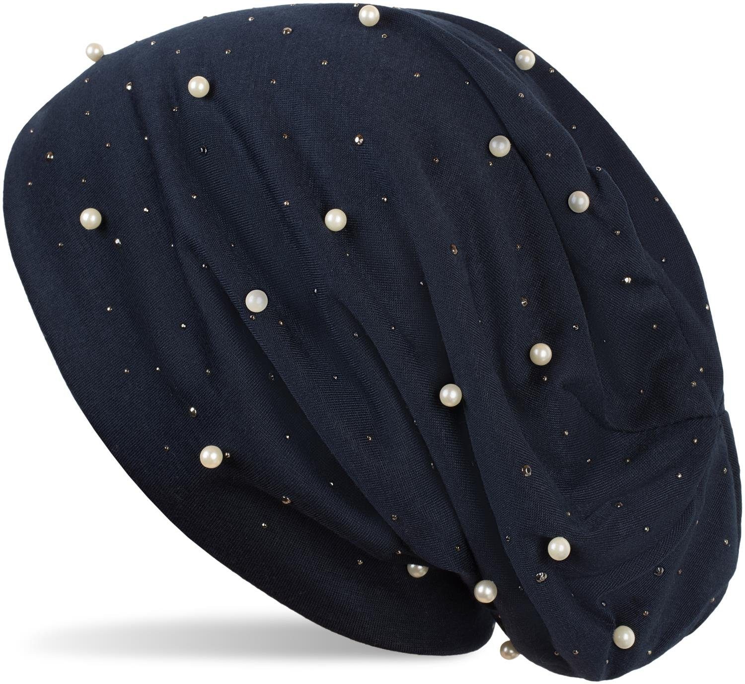 styleBREAKER Beanie (1-St) Beanie mit Perlen und Strass Nieten Midnight-Blue / Dunkelblau