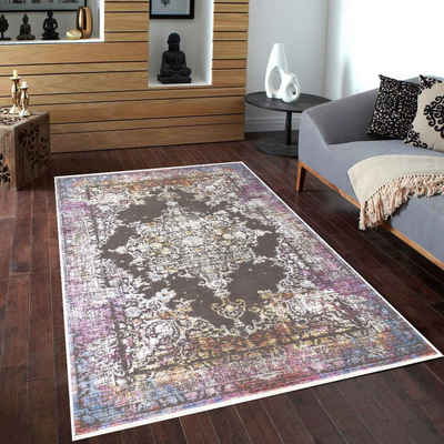 Designteppich Venedig Orientaler Teppich Beige Lila Farbig, Carpetilla, Rechteckig, Höhe: 6 mm, Kurzflor, Wohnzimmer, Küche