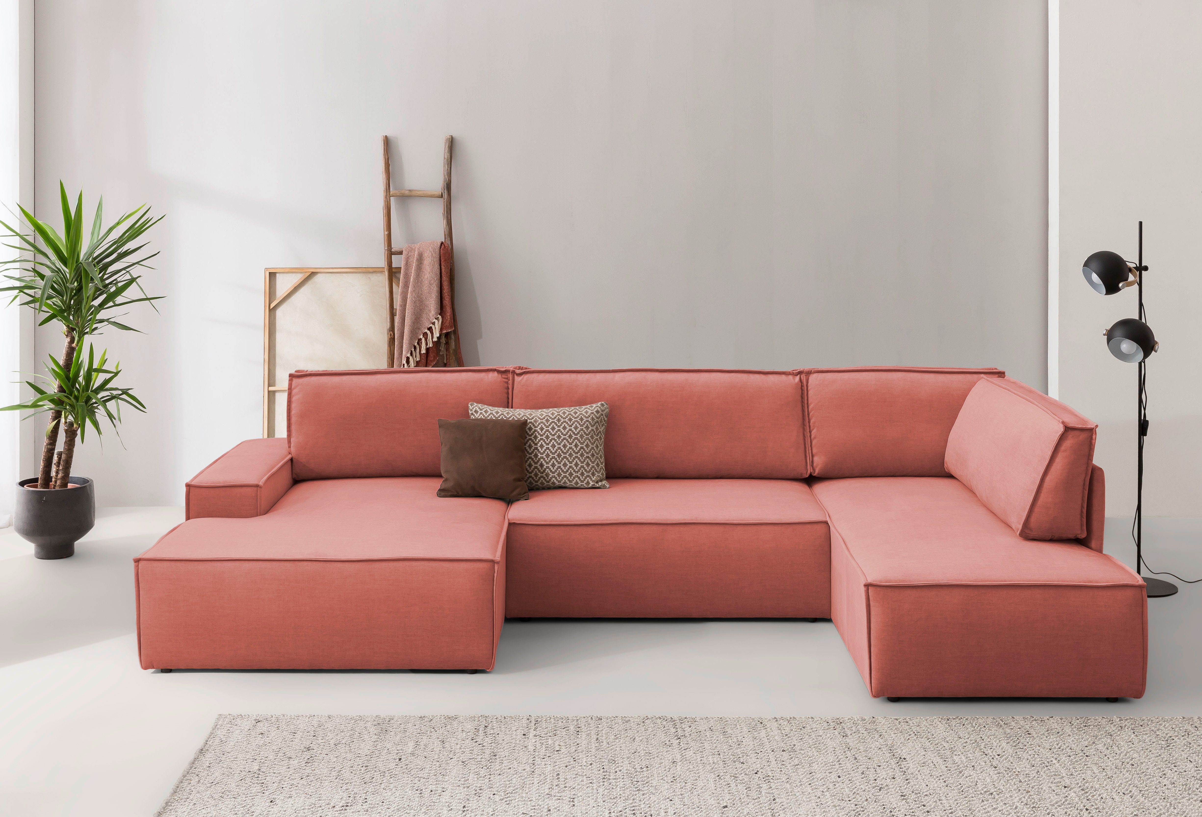 Home affaire Wohnlandschaft SHERWOOD 329 cm, U-Form, Schlafsofa, Schlaffunktion m. Bettkasten (194x139 cm), Cord, Vintage, Samtvelours