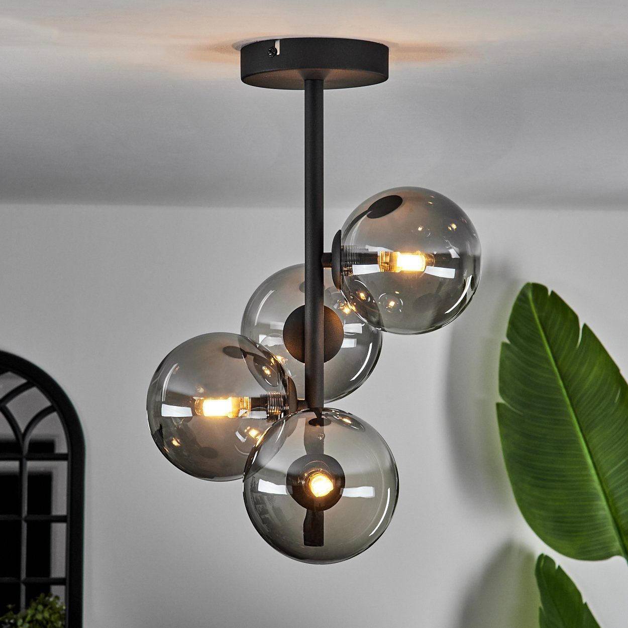 G9 Metall/Glas aus Schwarz/Rauchfarben, 4 ohne Leuchte ohne Deckenleuchte hofstein im aus Retro-Design LED, Deckenlampe x Leuchtmittel, in Glas, Leuchtmittel