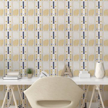 Abakuhaus Vinyltapete selbstklebendes Wohnzimmer Küchenakzent, Gelb und Weiß abstrakte Formation