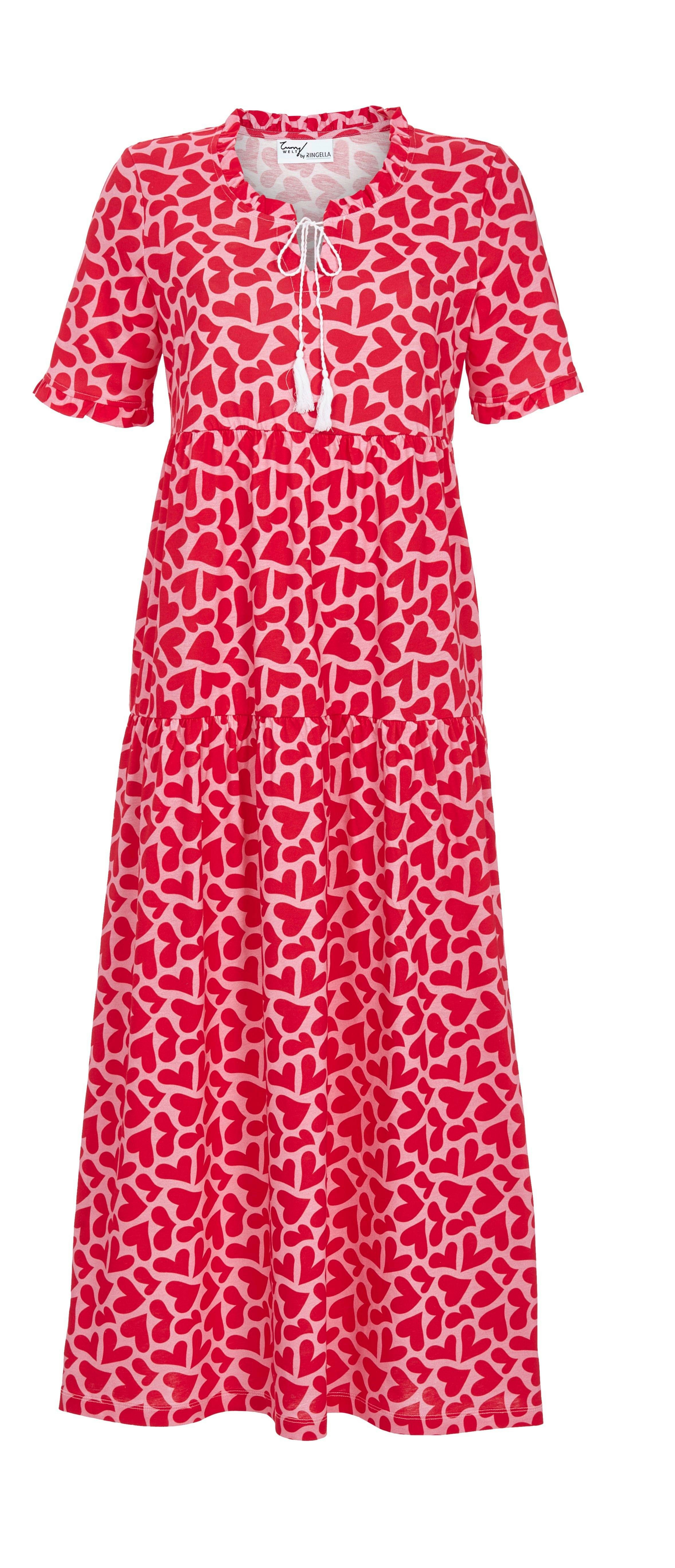 Ringella Sommerkleid Maxikleid mit Stufen und Rüschen Herzchen-Alloverdruck günstig online kaufen