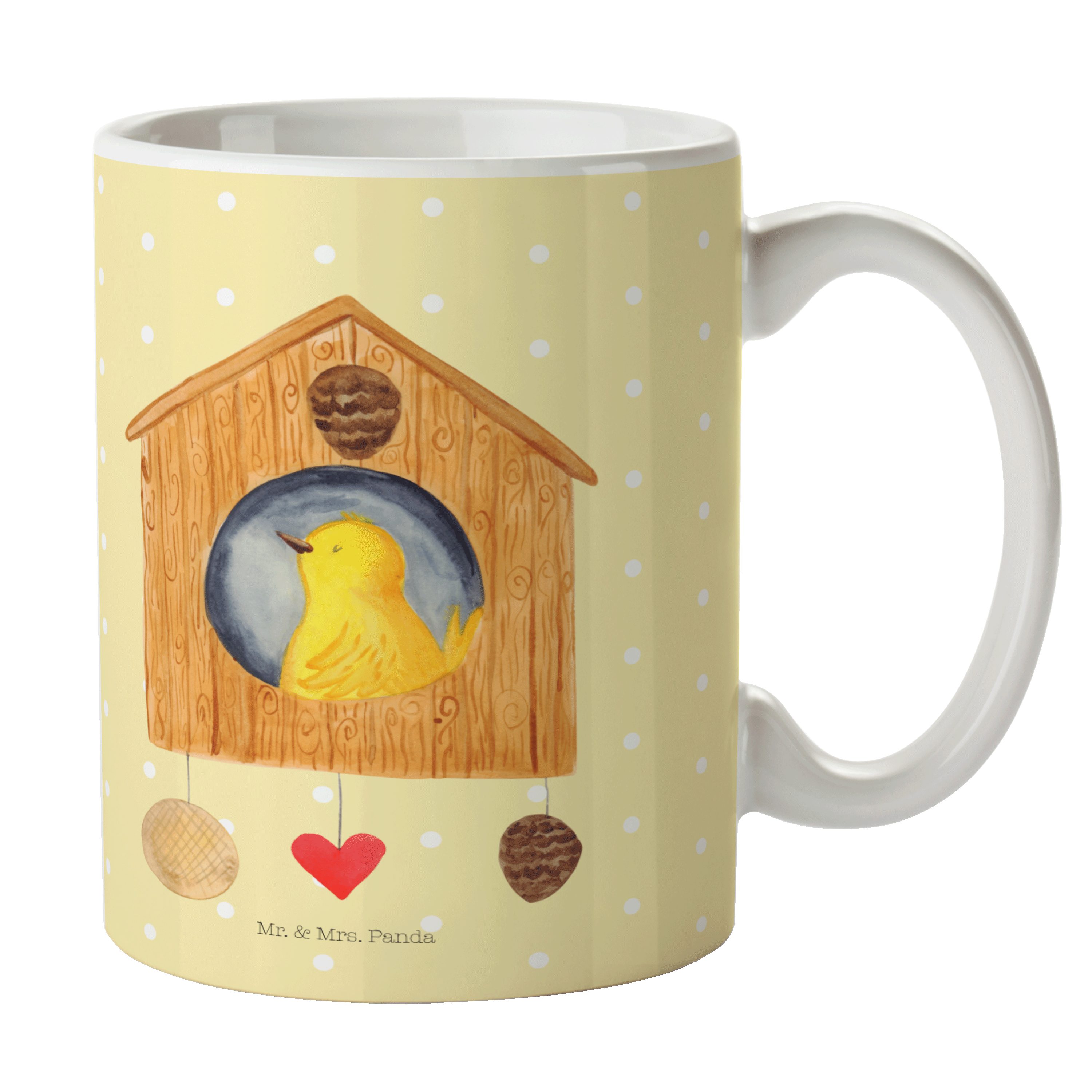 Panda Keramik & - Mr. Home Pastell Mrs. Tiere, Tasse Gelb Kaffeebecher, Geschenk, - Vogelhaus sweet