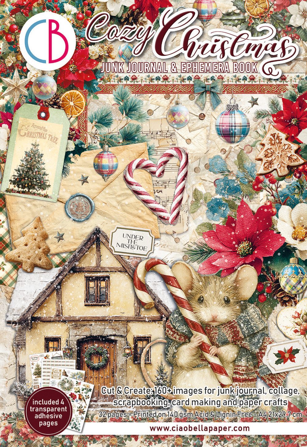 Ciao Bella Motivpapier Junk Journal & Ephemera Book Cozy Christmas, 16 Blatt