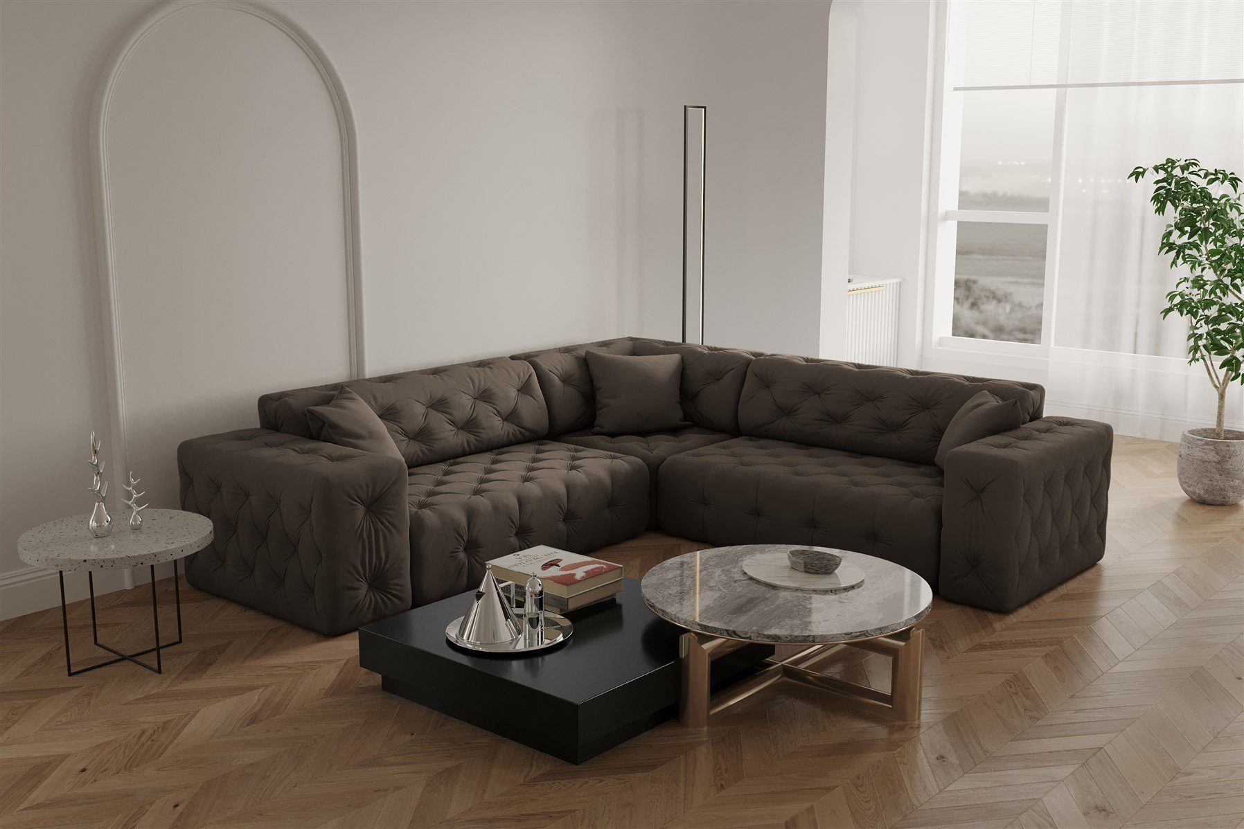 Fun Möbel Ecksofa Ecksofa universal in Opera Braun Designersofa CHANTAL Seite Velvet Stoff