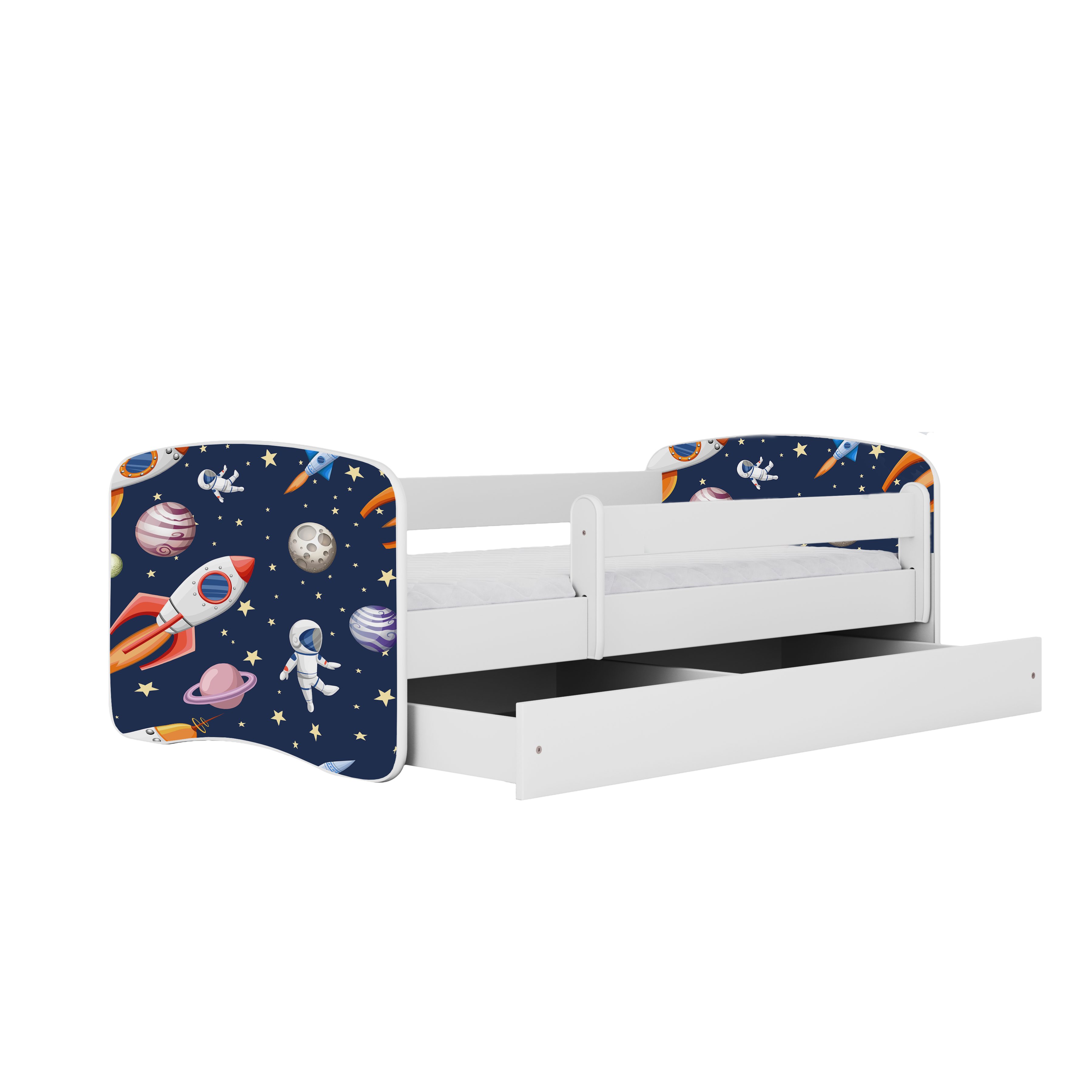 Raumhirsch Furniture Kinderbett 70x140, 80x160, 80x180 cm - Komplettset mit Matratze & Schublade (Bett für Jungs, Einzelbett für Kinder 2–12 Jahre mit Rausfalls – Bild 2 von 5