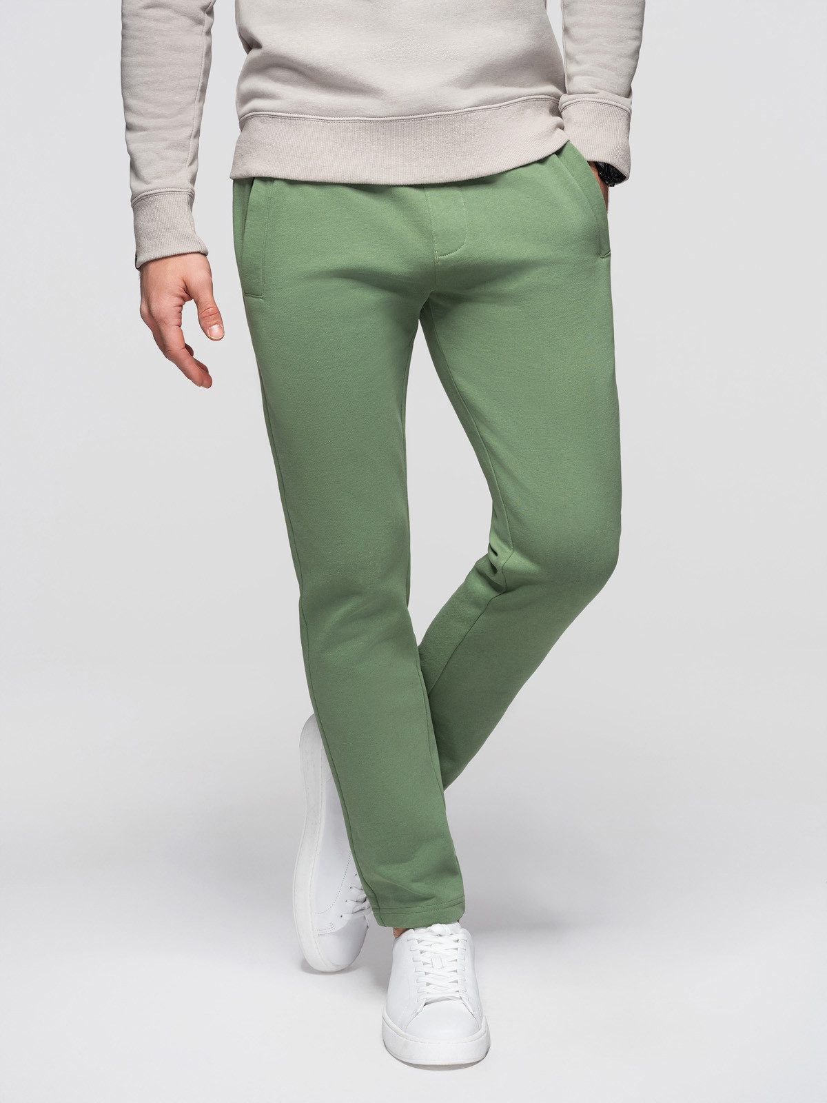 OMBRE Sweatpants Herren Jogginghose Slim Fit Baumwolle Basic Grün L (kein Set, 1-tlg) weiche Baumwolle, leicht taillierter Schnitt