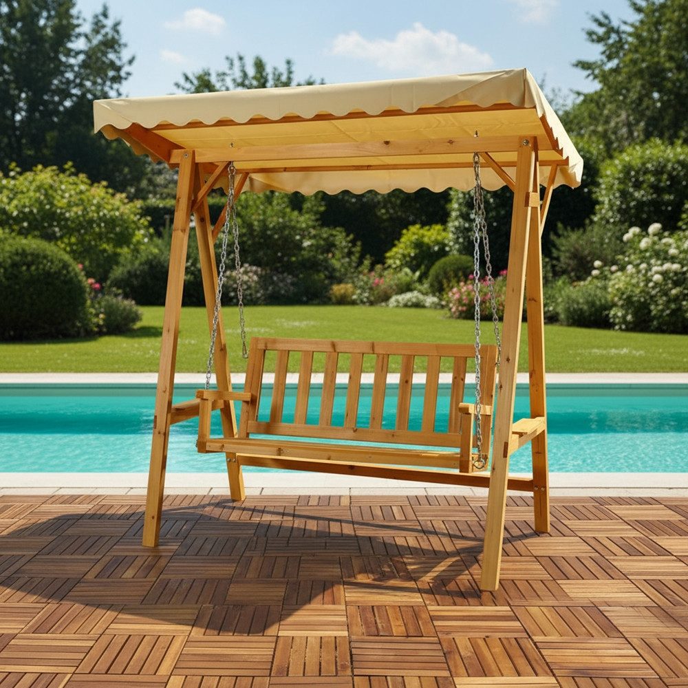Feel2Home Hollywoodschaukel Hollywoodschaukel Natur/Beige Gartenbank Outdoor Hängeliege Sonnendach, 2-Sitzer, Schaukel, Stück, 1 tlg., 1 x Hollywoodschaukel inkl. Montageset, UV-beständig & Regendicht