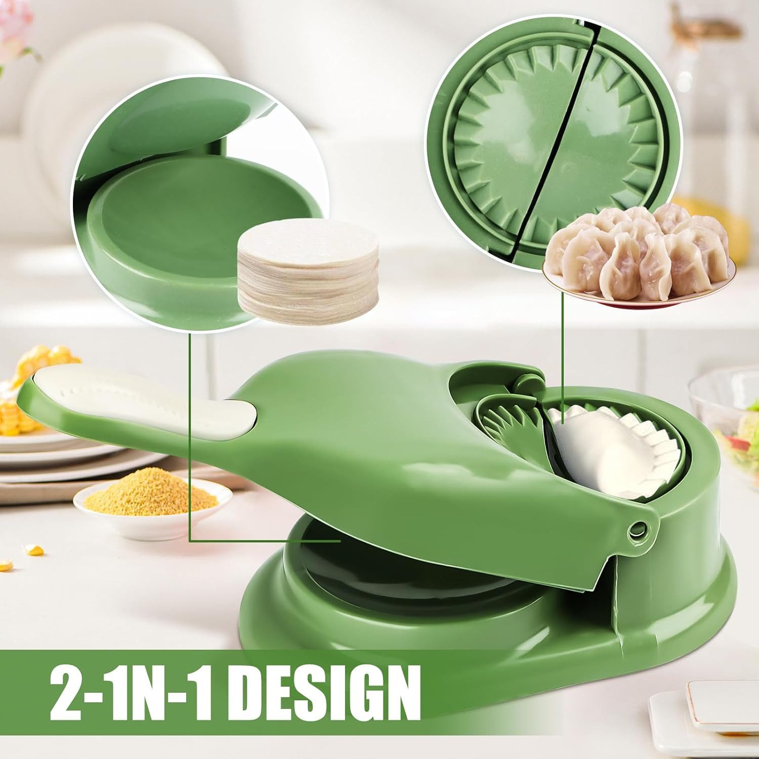 FELIXLEO Nudelmaschine 2in1 Dumpling Maker Teigtaschenformer Ravioli Former Manuell – Bild 2 von 5