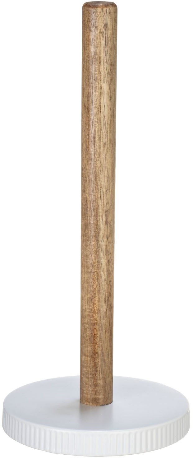 SCHÖNER WOHNEN-Kollektion Küchenrollenhalter REFIA, (1-St), Küchenrollenhalter aus weißem Keramik und Akazienholz