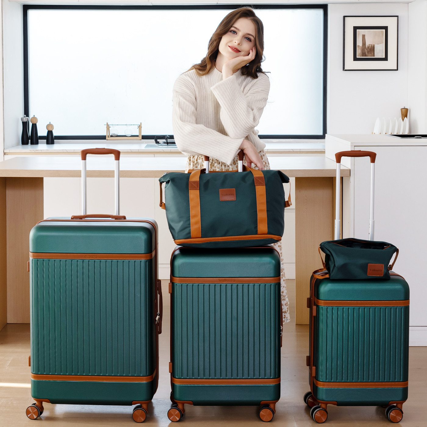 VALLSERO Trolleyset Hartschalen-Koffer set (M, L,XL) Rollkoffer, Reisekoffer, Handgepäck 4 Rollen, ABS-Material, TSA Zollschloss