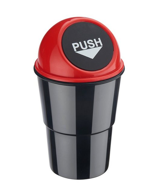 CHAMP Mülleimer Mini MÜLLEIMER für Auto mit Push-Deckel Getränkehalterung Automülleimer PKW KFZ Abfalleimer 1 (Rot)