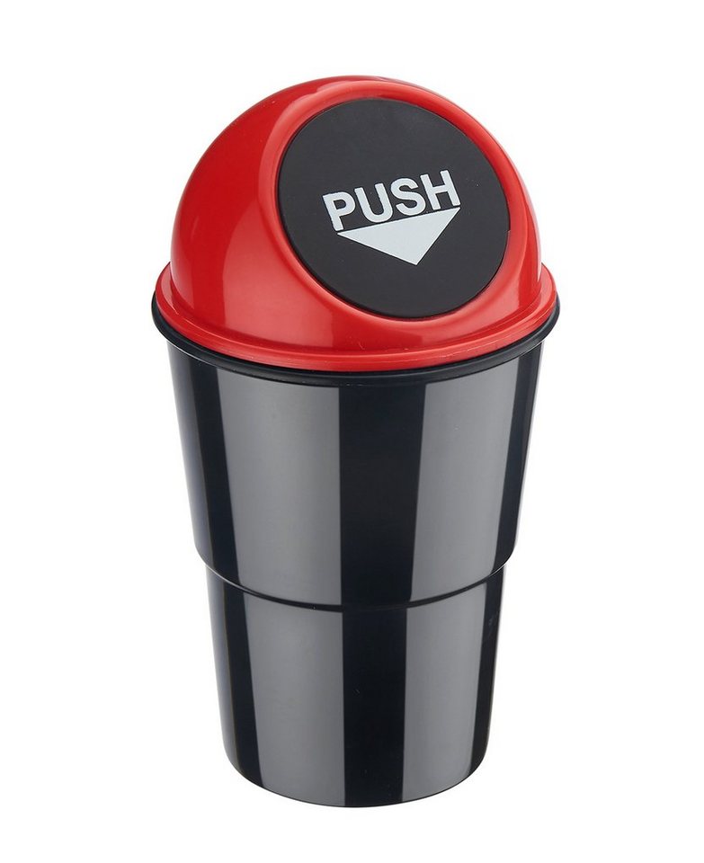 CHAMP Mülleimer Mini MÜLLEIMER für Auto mit Push-Deckel Getränkehalterung  Automülleimer PKW KFZ Abfalleimer 1 (Rot)