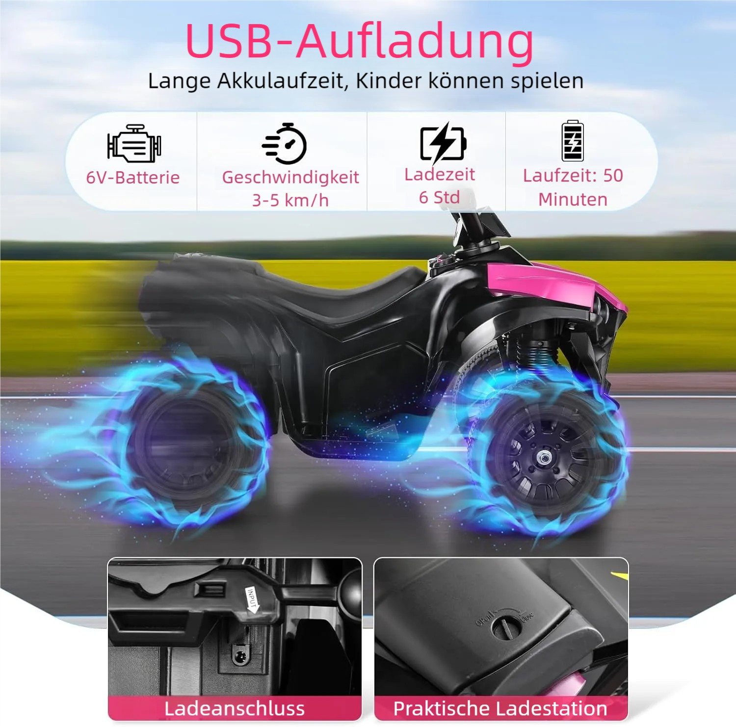 TLGREEN Elektro-Kinderquad, Kinder Elektro Motorrad, 6V Spielmotorrad mit MP3 Player & LED Licht, 3 km/h, Geeignet für Kinder ab 3 Jahren