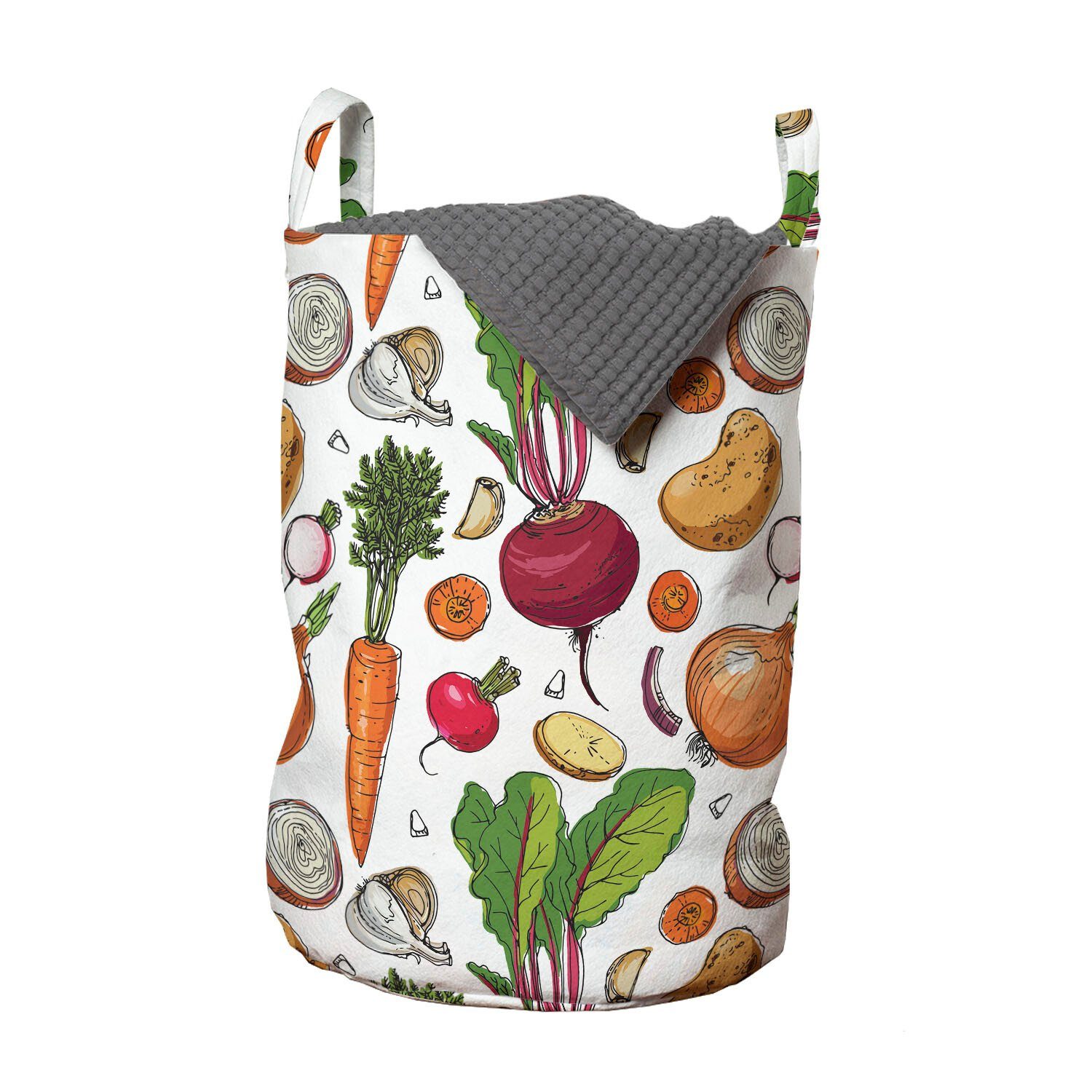 Abakuhaus Wäschesäckchen Wäschekorb mit Griffen Kordelzugverschluss für Waschsalons, Gemüse Flüchtiger Painted Foods