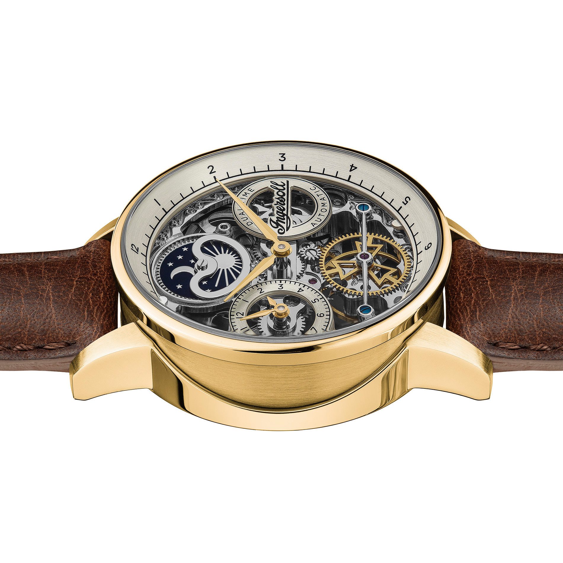 Ingersoll Automatikuhr The Jazz I07704, Armbanduhr, Herrenuhr, Mechanische Uhr, Lederarmband, analog, Dualzeit
