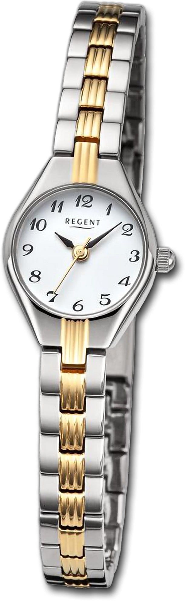 Regent Quarzuhr Regent Damen Armbanduhr Analog, Damenuhr Metallarmband silber, gold, rundes Gehäuse, groß (ca. 18,5mm)