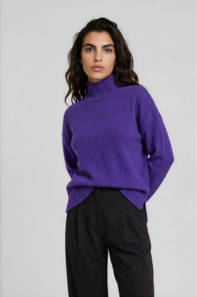Milano Italy Strickpullover TURTLE NECK, DROP SHOULDER 1/1 SLEE