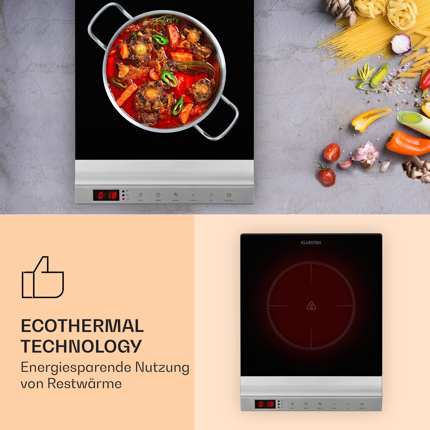 Klarstein Elektro-Kochfeld MisterCook, Kochplatte Infrarot 2000W Abschalttimer