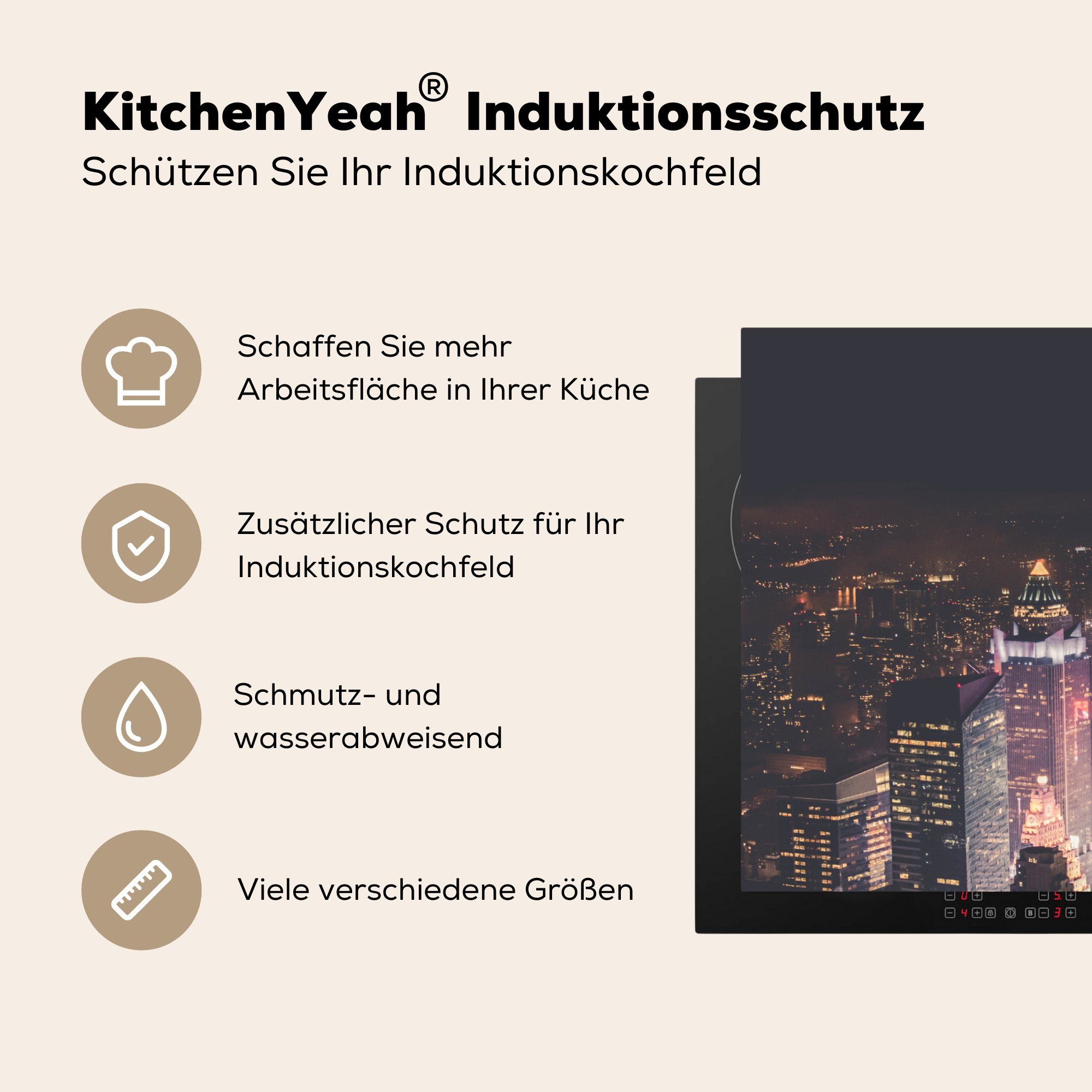 MuchoWow küche, Induktionskochfeld Herdblende-/Abdeckplatte 81x52 Vinyl, York tlg), die Logo, Ceranfeldabdeckung - Beleuchtung Schutz - New (1 für cm,