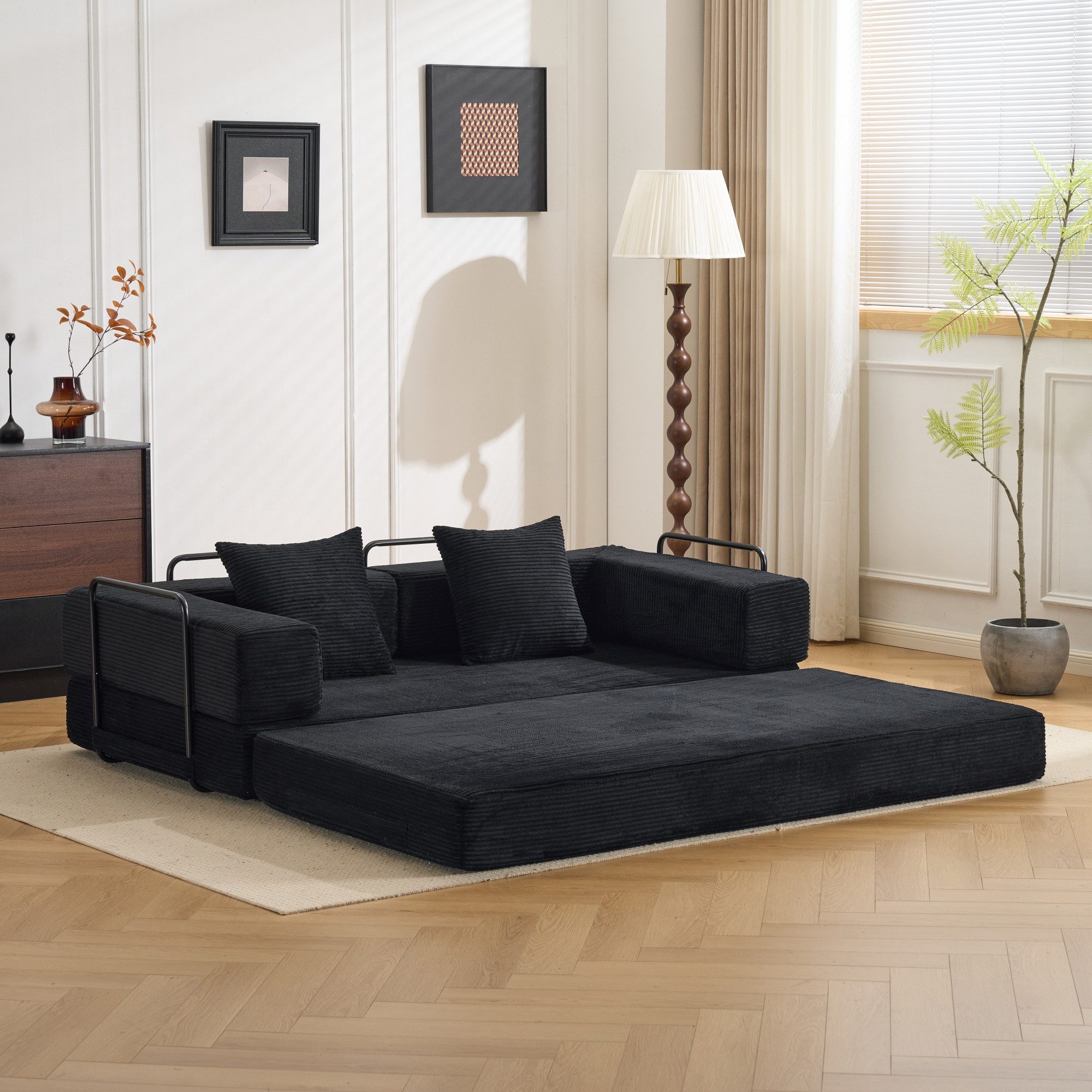 Vankel Schlafsofa Modulares Sofa mit Schlaffunktion aus Cord, flexibel & bequem, Faltbares Schlafsofa ohne Montage, ideal für Wohnzimmer & …