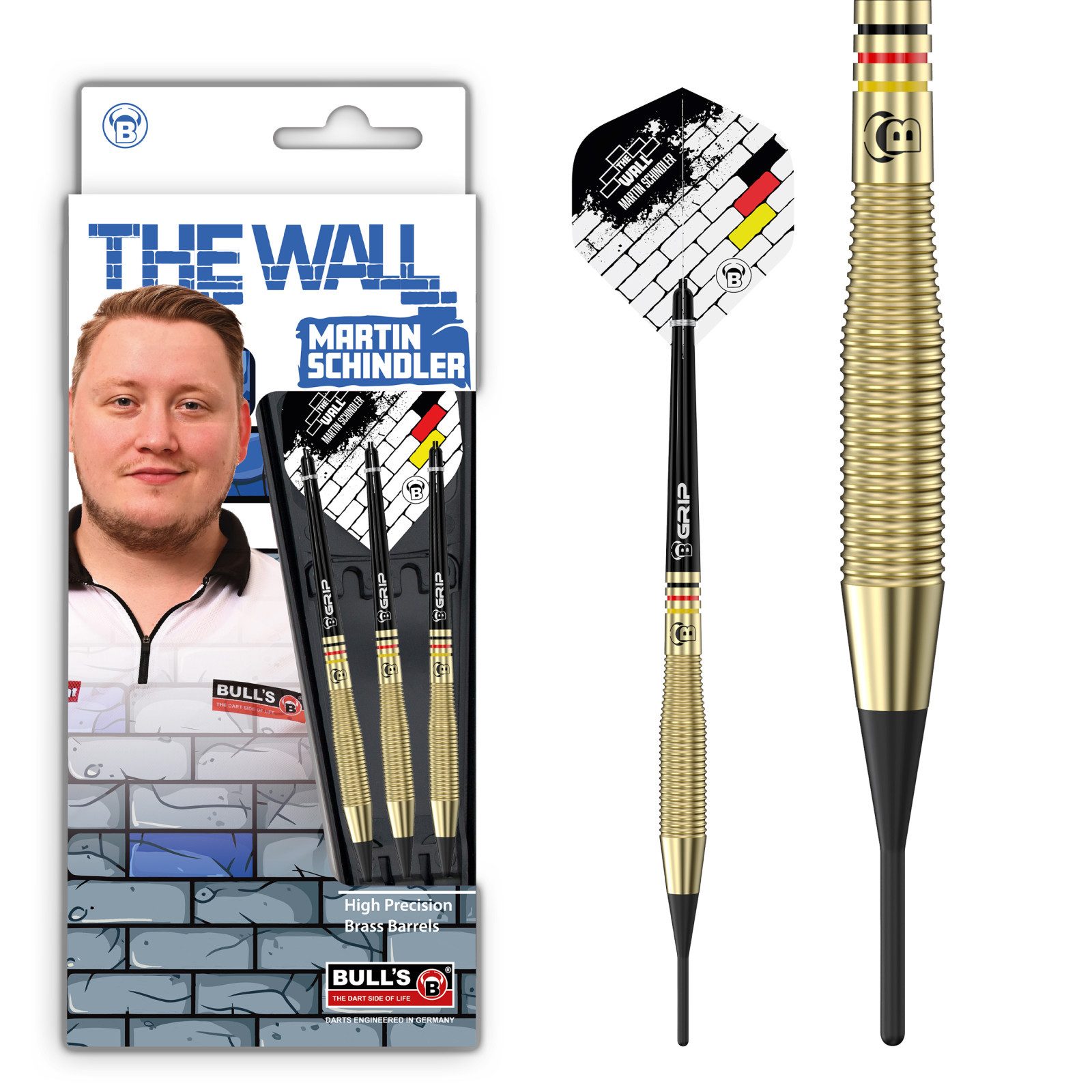 BULL'S Dartpfeil Martin Schindler Natural Brass Softdart 18g, Einsteiger Dartpfeil Soft Dart Darts