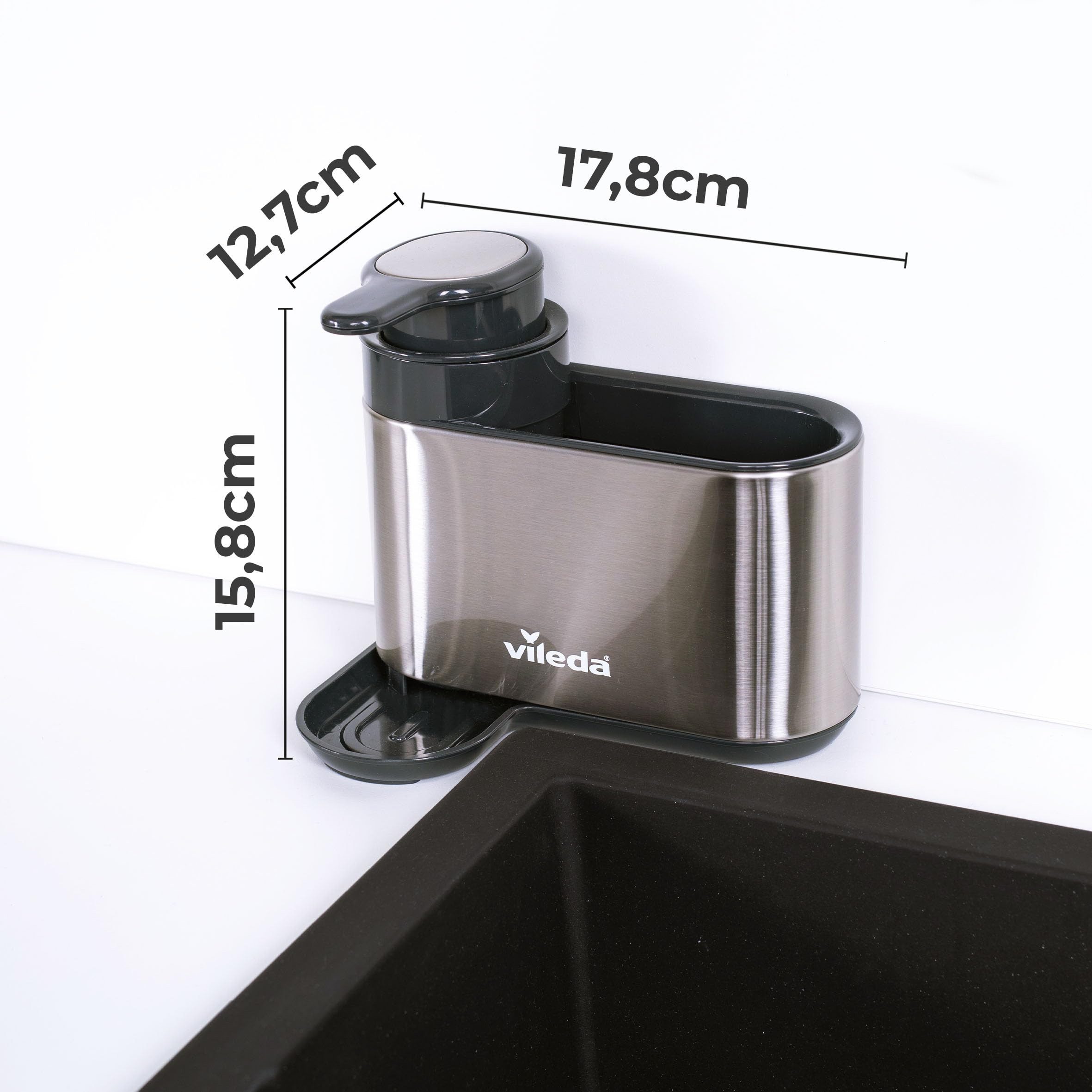 Vileda Küchenorganizer-Set Spülbeckenorganizer mit Seifenspender Edelstahl, günstig online kaufen