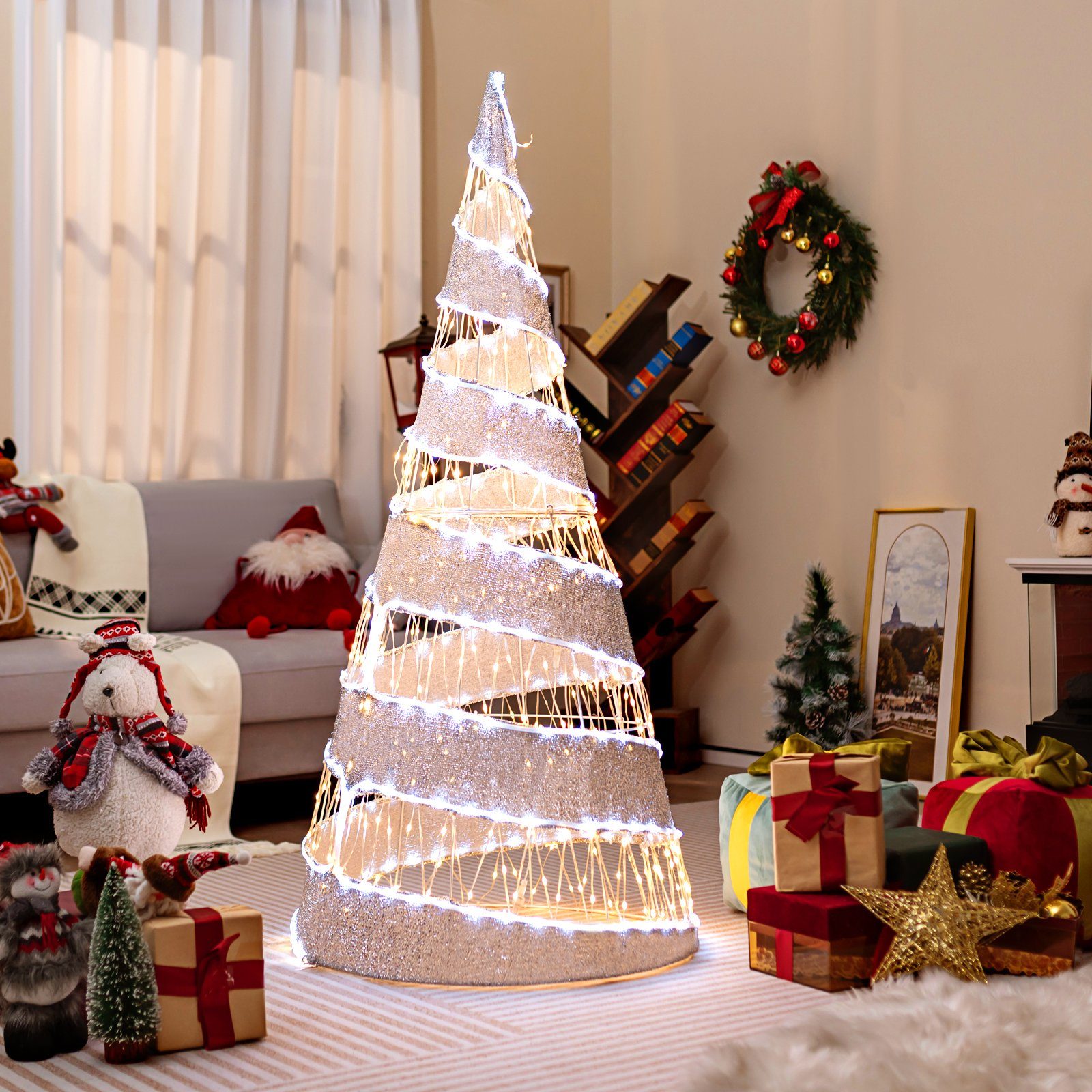 COSTWAY Künstlicher Weihnachtsbaum, 155cm, 550 LEDs Weihnachtsdeko klappbar