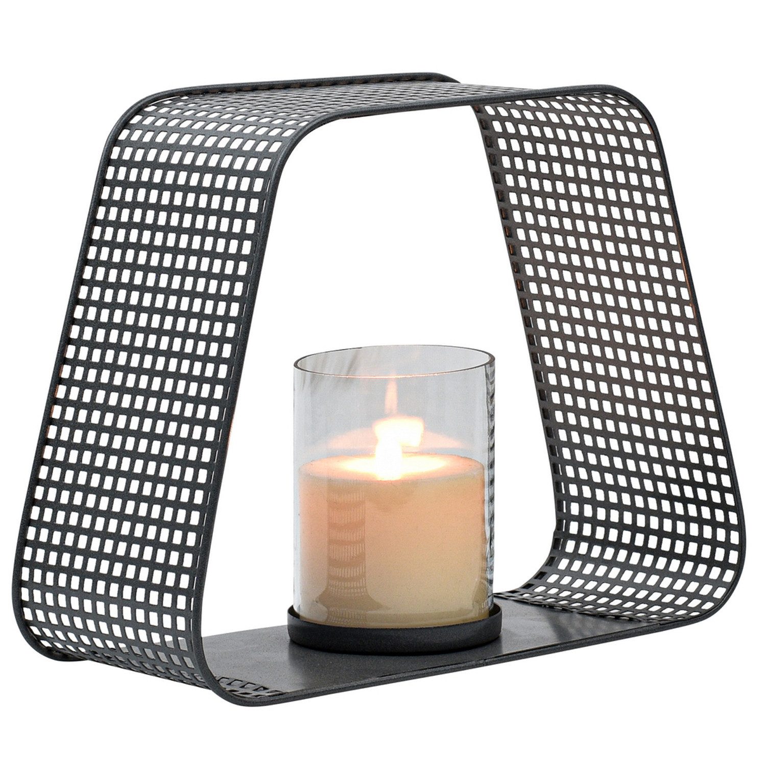 Marrakesch Orient & Mediterran Interior Teelichthalter Skandinavische Deko Teelichthalter Windlicht Rineira Anthrazit 25cm (1 St), freistehend mit Glaseinsatz