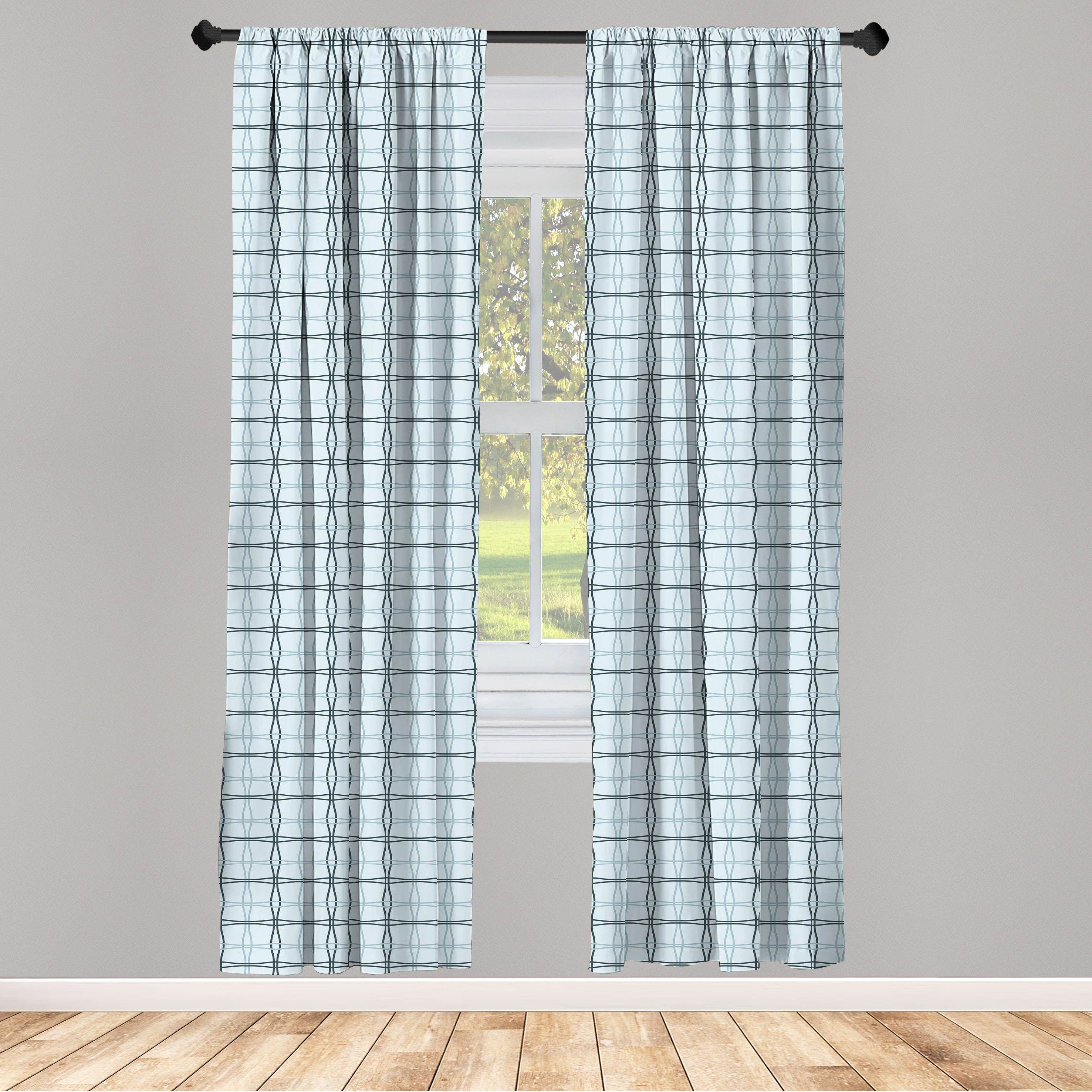 Gardine Vorhang für Wohnzimmer Schlafzimmer Dekor, Abakuhaus, Microfaser, Blau Platz gewellte Linien Muster