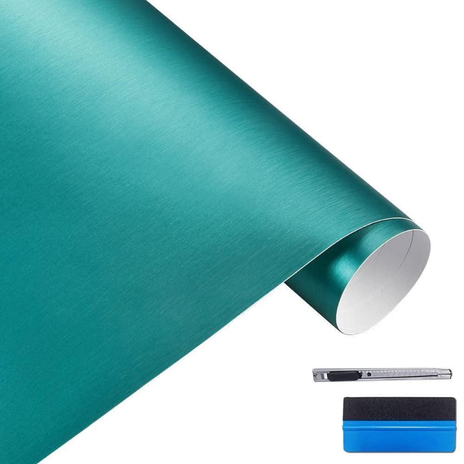 LuxusKollektion Dekorationsfolie Vinylfolie Auto Aufkleber gebürsteter Edelstahl Seeblau 5cm x 900cm