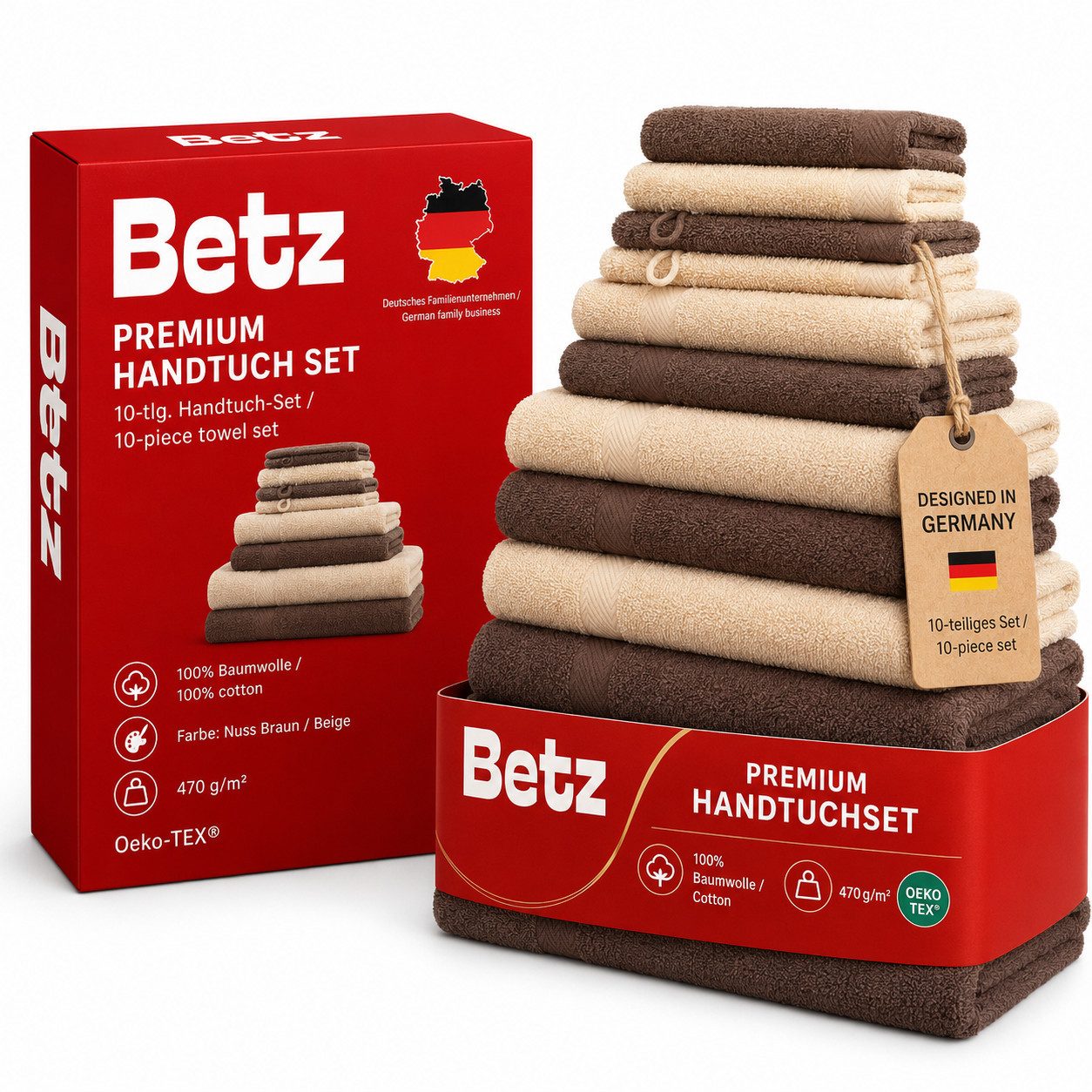 Betz Handtuch Set Premium Handtuch Set 10-teilig, 100% Baumwolle (Set, 10-St), 2 Duschtücher, 4 Handtücher, 2 Gästehandtücher & 2 WH