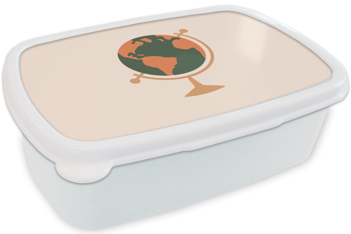 Erwachsene, weiß Mädchen für Pastell und Jungs (2-tlg), für - Kinder Kunststoff, - und Einfach, Lunchbox Brotdose, Globus Brotbox MuchoWow