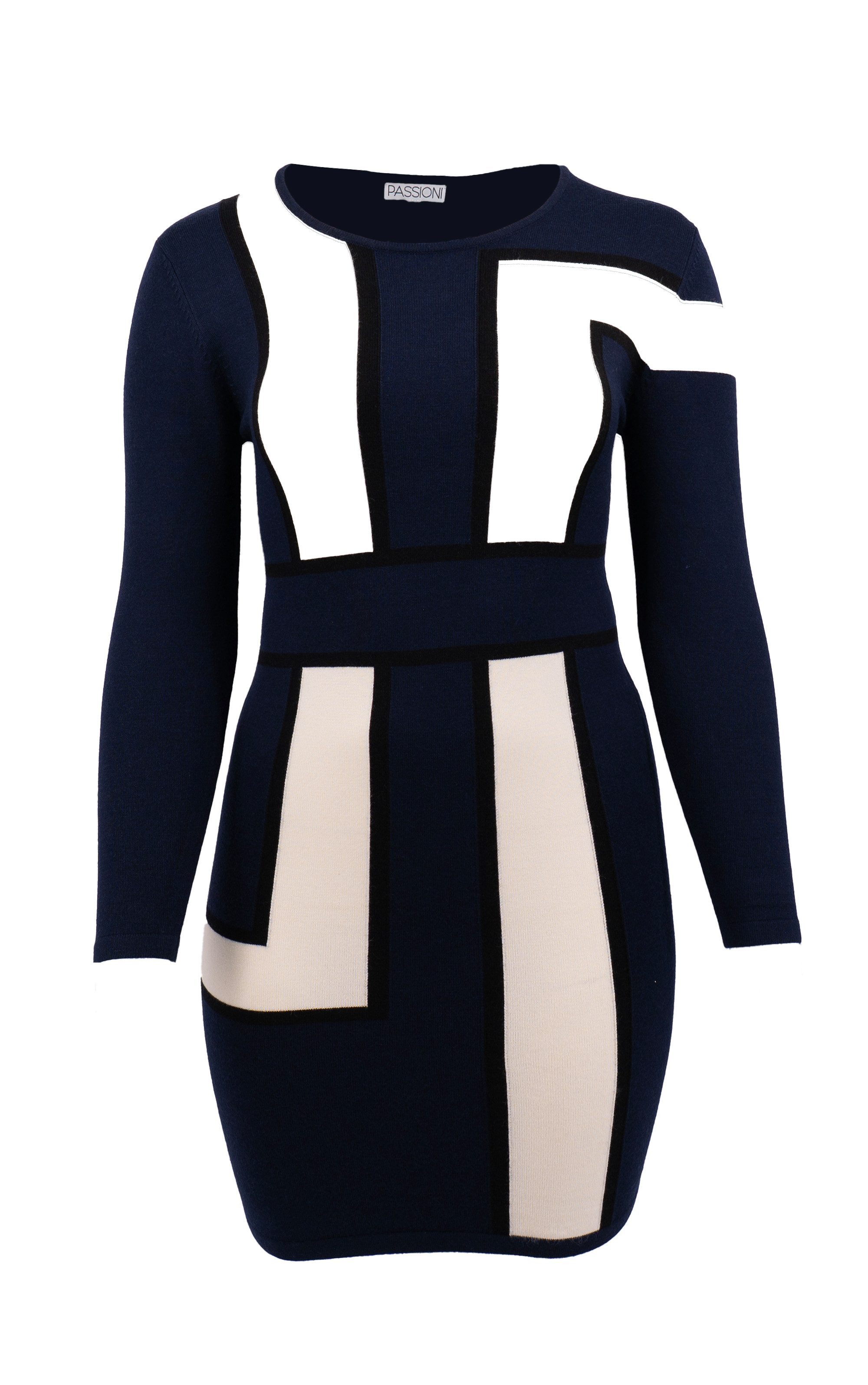 Passioni Strickkleid Langarm mit Farbblock günstig online kaufen