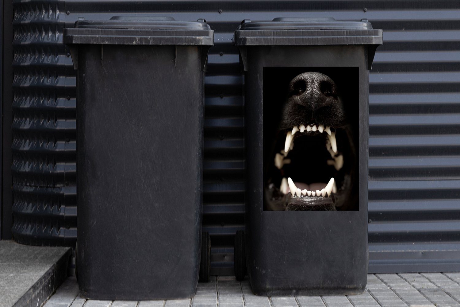 MuchoWow Wandsticker Nahaufnahme knurrender Hund Mülltonne, Sticker, (1 Abfalbehälter Container, Mülleimer-aufkleber, St)